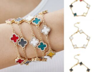 เครื่องประดับ สร้อยข้อมือ ชุบทอง 18k จี้ใบโคลเวอร์ สองชั้น หลากสี เหมาะกับของขวัญวันวาเลนไทน์ แฟชั่นเกาหลี สําหรับผู้หญิง