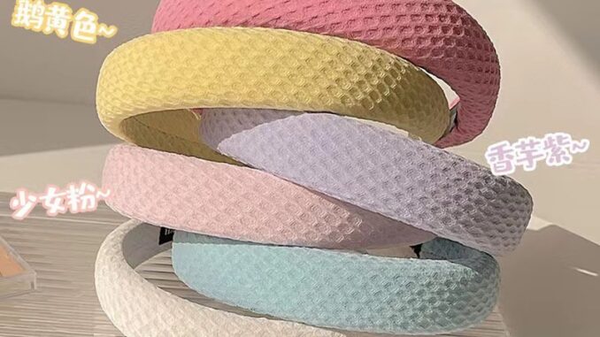 พร้อมส่งในไทย ที่คาดผมรังผึ้ง ที่คาดผมฟองน้ำ สีพื้น สีพาสเทล ลายตาราง ขนาด 3 cm สไตล์เกาหลี มี 6 สี ให้เลือก