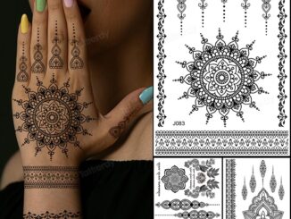 สติกเกอร์รอยสักชั่วคราว ลายลูกไม้ สีดํา กันน้ํา สไตล์อินเดีย สําหรับผู้หญิง