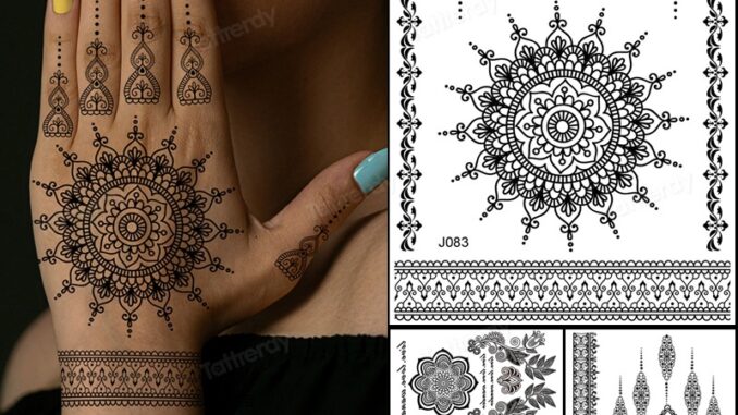 สติกเกอร์รอยสักชั่วคราว ลายลูกไม้ สีดํา กันน้ํา สไตล์อินเดีย สําหรับผู้หญิง