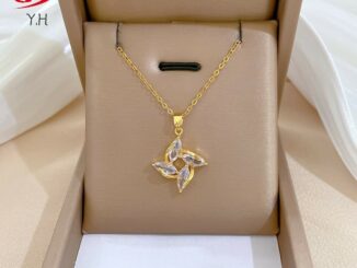 ⭐Y.H⭐เพชร กังหันลม สีทอง 18K สร้อยคอสแตนเลส