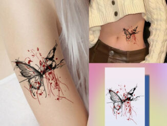 สติกเกอร์รอยสักชั่วคราว ลายผีเสื้อ สีดํา กันน้ํา ติดทนนาน 7 วัน