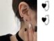 Roselife ต่างหูห่วงเงิน S925 ทรงกลม ลายหัวใจ สีดํา สไตล์เกาหลี เครื่องประดับแฟชั่น สําหรับผู้หญิง 1 คู่