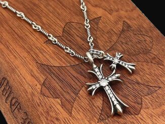 Chrome HEARTS สร้อยคอเงินสเตอร์ลิง 925 จี้ไม้กางเขนคู่ หรูหรา สไตล์พังก์ วินเทจ
