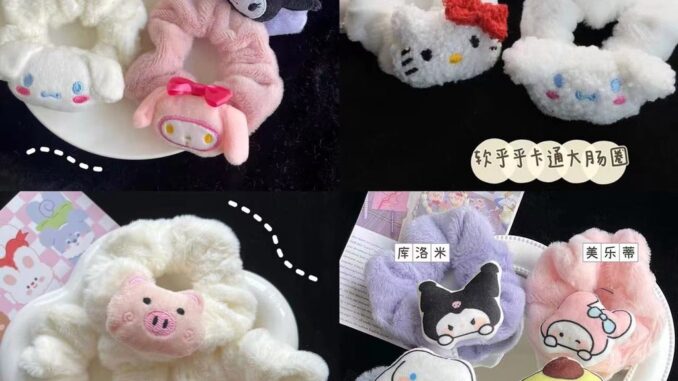 SANRIO ยางรัดผม ผ้ากํามะหยี่ขนนิ่ม ขนาดใหญ่ ลายการ์ตูนซานริโอ้ สไตล์เกาหลี เหมาะกับฤดูหนาว สําหรับเด็กผู้หญิง
