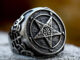 แหวนสแตนเลส ไทเทเนียม รูปดาวห้าแฉก ลาย Demon Satan สไตล์เรโทร สําหรับผู้ชาย