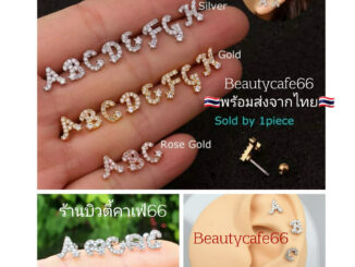 AZ *1pc.* จิวปีกหูเพชร อักษร A-Z งานฝังเพชรละเอียด ก้าน 0.8*6 mm. ส่งจากไทย