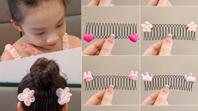 หวีผมหน้าม้า แฟชั่นน่ารัก สีชมพู ดอกไม้ สําหรับเด็ก