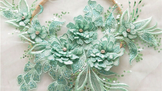 ผ้าลูกไม้ ลายดอกไม้ 3D สําหรับตกแต่งชุดแต่งงาน DIY