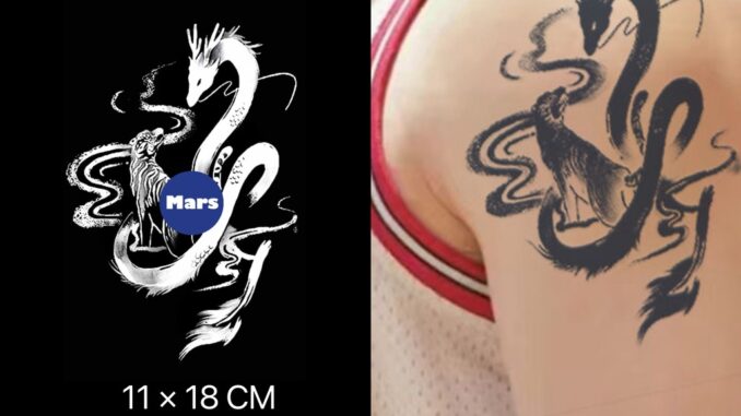 【Mars Tattoo】ใหม่ สติกเกอร์รอยสักชั่วคราว ลายมังกร เสือ D073 กึ่งถาวร ติดทนนาน 2 สัปดาห์