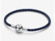[พร้อมส่ง สินค้าแท้  ] New collection Pandora Moments Round Clasp Blue Braided Leather Bracelet