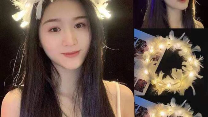 ที่คาดศีรษะ รูปมงกุฎขนนก แบบมีไฟ LED สไตล์เจ้าหญิง
