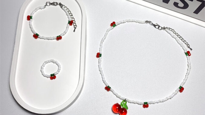 Cherry Set   สร้อยคอลูกปัด | กำไลลูกปัด | เซตสร้อยคอกำไลแหวน ผลไม้เชอร์รี่