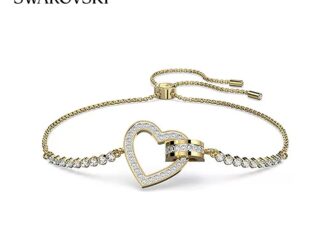 ✨พร้อมส่ง✨Swarovski สร้อยข้อมือ จี้รูปหัวใจ สีทอง ปรับได้ เรียบง่าย ของขวัญวันวาเลนไทน์ สําหรับผู้หญิง