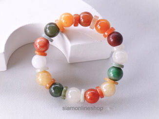 JADE หยกพม่าแท้ คั่นด้วยหยก โทนหลากสี ขนาด 10 มม. by siamonlineshop