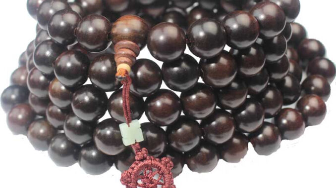 Laos สร้อยข้อมือลูกปัดไม้มะฮอกกานี สีแดง 108 ชิ้น ลูกประคำ 108 เม็ด สำหรับสวดมนต์ ลูกประคำ 108 เม็ด