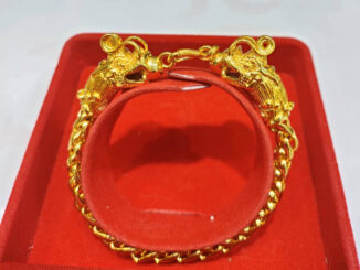 กำไลข้อมือทองชุบ ดีไซน์หัวมังกร2หัวชนกัน กำไล กำไลทองชุบ ข้อมือหัวมังกร