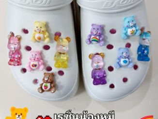Jibbitz เรซิ่นหมี พร้อมหมุดดำ สำหรับตกแต่ง รองเท้าที่มีรู รองเท้า crocs