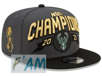 หมวกใหม่ แท้ Milwaukee Bucks New Era 2021 NBA Finals Champions Locker Room 9FIFTY Snapback Adjustable Hat - Gray/Black