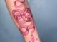 สติกเกอร์รอยสักชั่วคราว ลายงู สีแดง กันน้ํา ติดทนนาน จํานวน 1 แผ่น