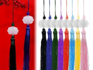 จี้หยกสีขาว รูปดอกบัว ประดับพู่ 8 สี 1 ชิ้น