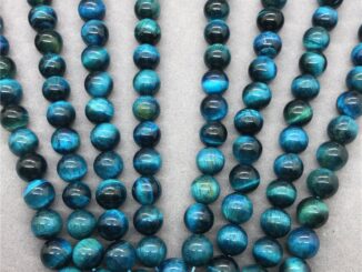 ลูกปัดหินธรรมชาติ สีฟ้า ลายตาเสือ 4-14 มม. สําหรับสร้อยข้อมือ Diy