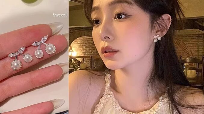 ต่างหูสตั๊ด ประดับมุก เชอร์รี่ หรูหรา เครื่องประดับ สําหรับผู้หญิง