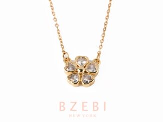 BZEBI สร้อยคอแฟชั่น สแตนเลส เรียบๆจี้ดอกไม้ เครื่องประดับ 18k สีทอง สําหรับผู้หญิง 1163n
