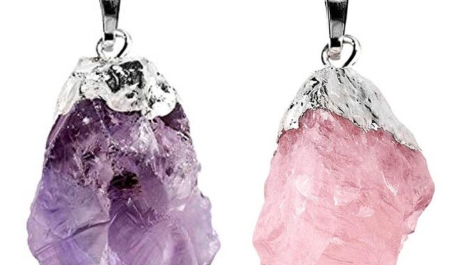 สร้อยคอ จี้หินอเมทิสต์ธรรมชาติ สีชมพู ประดับคริสตัล ทรงไม่สม่ําเสมอ หินดิบ หิน หินดิบ หิน