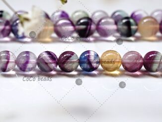 ลูกปัดหินฟลูออไรท์ธรรมชาติ ลายทางสีรุ้ง DIY อุปกรณ์เสริม