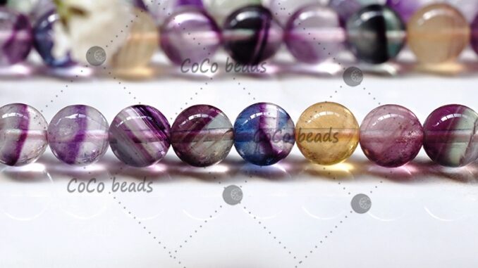 ลูกปัดหินฟลูออไรท์ธรรมชาติ ลายทางสีรุ้ง DIY อุปกรณ์เสริม
