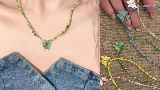 Roselife โบฮีเมีย หวาน ที่มีสีสัน ลูกปัด อะคริลิค ผีเสื้อ จี้สร้อยคอ สําหรับผู้หญิง เกาหลี Mori สาว สายรุ้ง ลูกปัด ไหปลาร้า สร้อยคอโซ่ เครื่องประดับ ของขวัญ