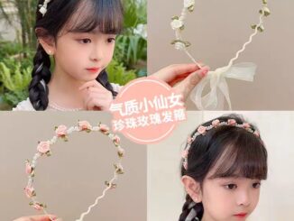 ที่คาดผม ริบบิ้น กุหลาบ ถัก มุก สไตล์เกาหลี หวานแหวว เครื่องประดับผม สําหรับเด็กผู้หญิง