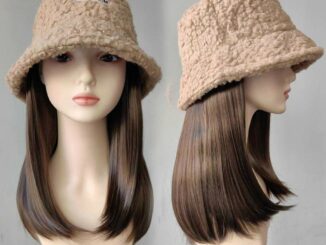 หมวกวิกผมกากี ผมยาวตรง 30cm ผมสีน้ำตาลเย็น ถอดไม่ได้ สวมใส่ง่าย