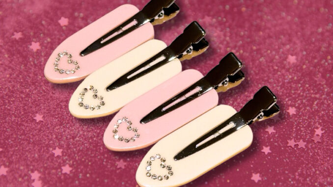 No-Cease Hairclip Heart4pcs: กิ๊บติดผม กิ๊บแบน กิ๊บหนีบผม ประดับคริสตัลหัวใจ สีครีม แชะ สีชมพู 4ชิ้น