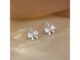 391-Sterling Silver Bow Earrings ต่างหูรูปโบว์ ประดับเพชร CZ ก้านเงิน 92.5