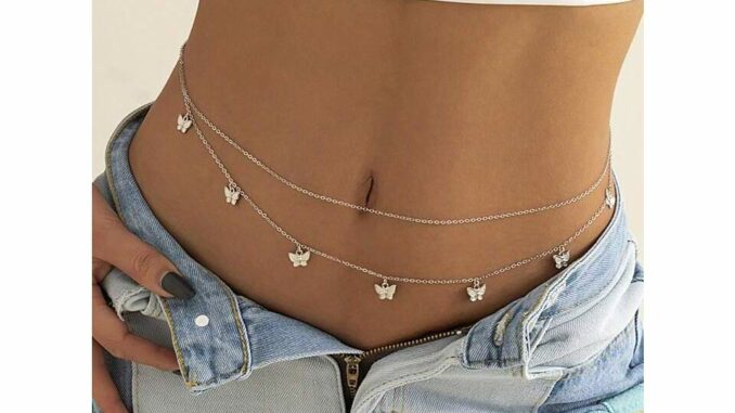 [SIS.SIE พร้อมส่ง]no.6348 โซ่เอว 2เส้น แต่งจี้ผีเสื้อ สีเงิน/สีทอง layered butterfly waistchain