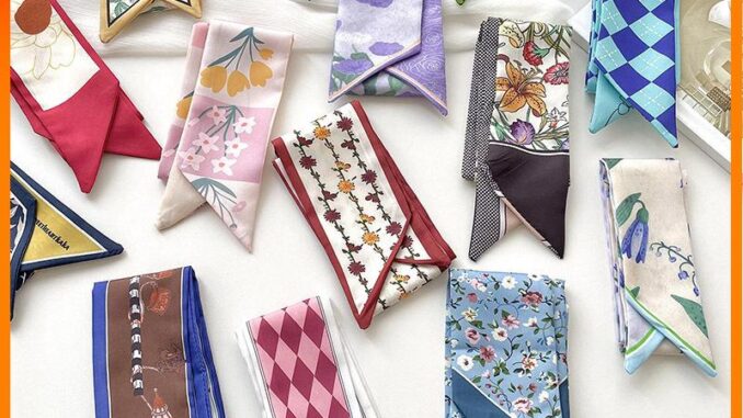 ดอกไม้สกินนี่ Scarf ผู้หญิงสิ่งทอลายทแยงพิมพ์ผูกกระเป๋าจับริบบิ้นผมริบบิ้นผู้หญิงหัวบัตรผ้าพันคอผ้าไหมใหม่