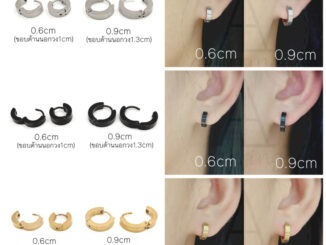 [ราคาต่อ1คู่] ต่างหูห่วงสแตนเลสก้าน1mm 2ขนาด 3สี สีเงิน สีทอง และสีดำ