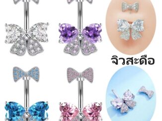 จิวสะดือ Zircon Bowknot Crystal Belly Button Rings Body Jewelry For Women Fashion Body Piercing Jewelry Piercing Navel