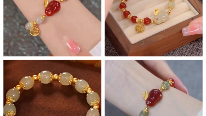 สร้อยข้อมือ โลหะผสม จี้หยก รูปกระต่าย คุณภาพสูง สไตล์จีน