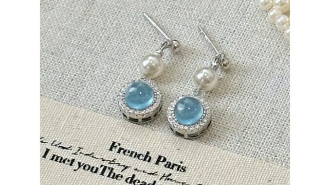 IRIS VINTAGE SOUTHERY SEA BLUE SERISE | Lumbia blue earrings GV017 เครื่องประดับ ต่างหูมุก