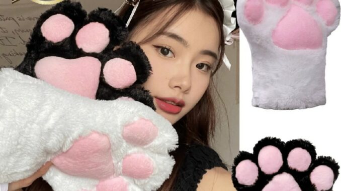 ถุงมือ ถุงมือน้องแมว เกรดแท้พรีเมี่ยม ผ้ากำมะหยี่แต่งเป็นอุ้งเท้าแมว *ขายเป็นข้าง* M-001
