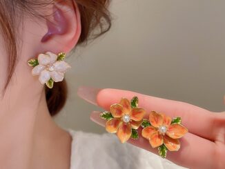 ต่างหูเข็มเงิน 925 จี้รูปดอกไม้ ใบไม้ ประดับมุก สไตล์ฝรั่งเศส
