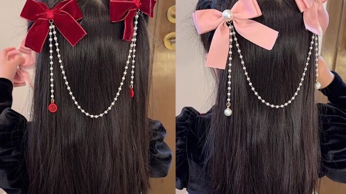 กิ๊บติดผม ประดับโบว์ และไข่มุก สีชมพูน่ารัก เข้ากับทุกการแต่งกาย แบบเรียบง่าย เครื่องประดับผม