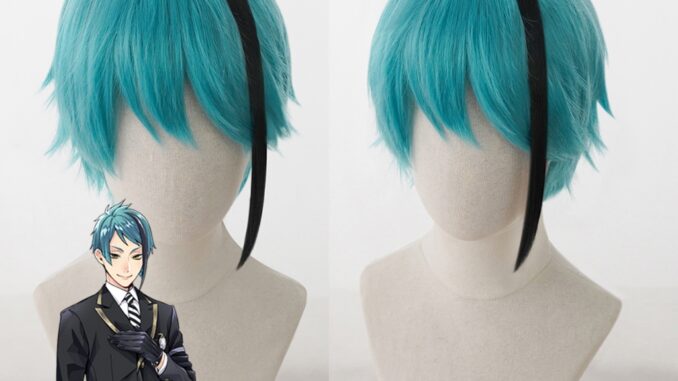 【Anihut】Jade Leech Cosplay Wig Game Twisted Wonderland  Blue Green 26cm/12.60inch Heat Resistant Synthetic Hair