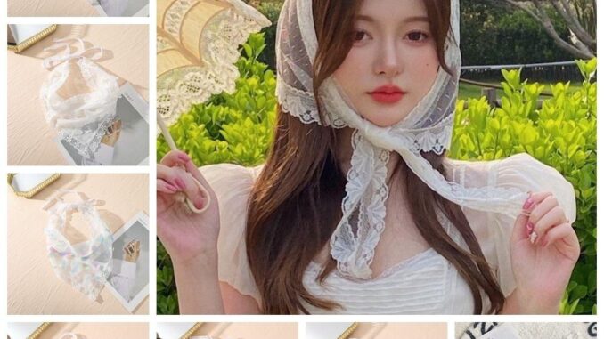 Somedayzl ผ้าพันคอ ผ้าโพกหัว ทรงสามเหลี่ยม ดอกไม้ ผีเสื้อ ลูกไม้ เครื่องประดับผม น่ารัก ผ้าโพกหัว เด็กผู้หญิง