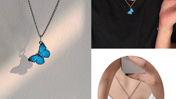 New Blue Butterfly Pendant Necklace  (A12-02-2) +(A12-02-03）