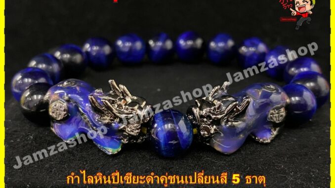 กำไลหินปี่เซี่ยะดำคู่ชน เปลี่ยนสี5ธาตุ หินนำโชค บลูไทเกอร์อาย หินแห่งการปกป้องคุ้มครอง เสริมอำนาจ บารมีหน้าที่การงาน