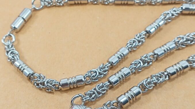 J81 ลายห่วงถัก แต่ง ข้อเลส หัวขุน 5.5 มม ยาว 22 นิ้ว สร้อยคอ ห้อยพระ สร้อยสแตนเลสแท้ สร้อยพระ stainless necklace